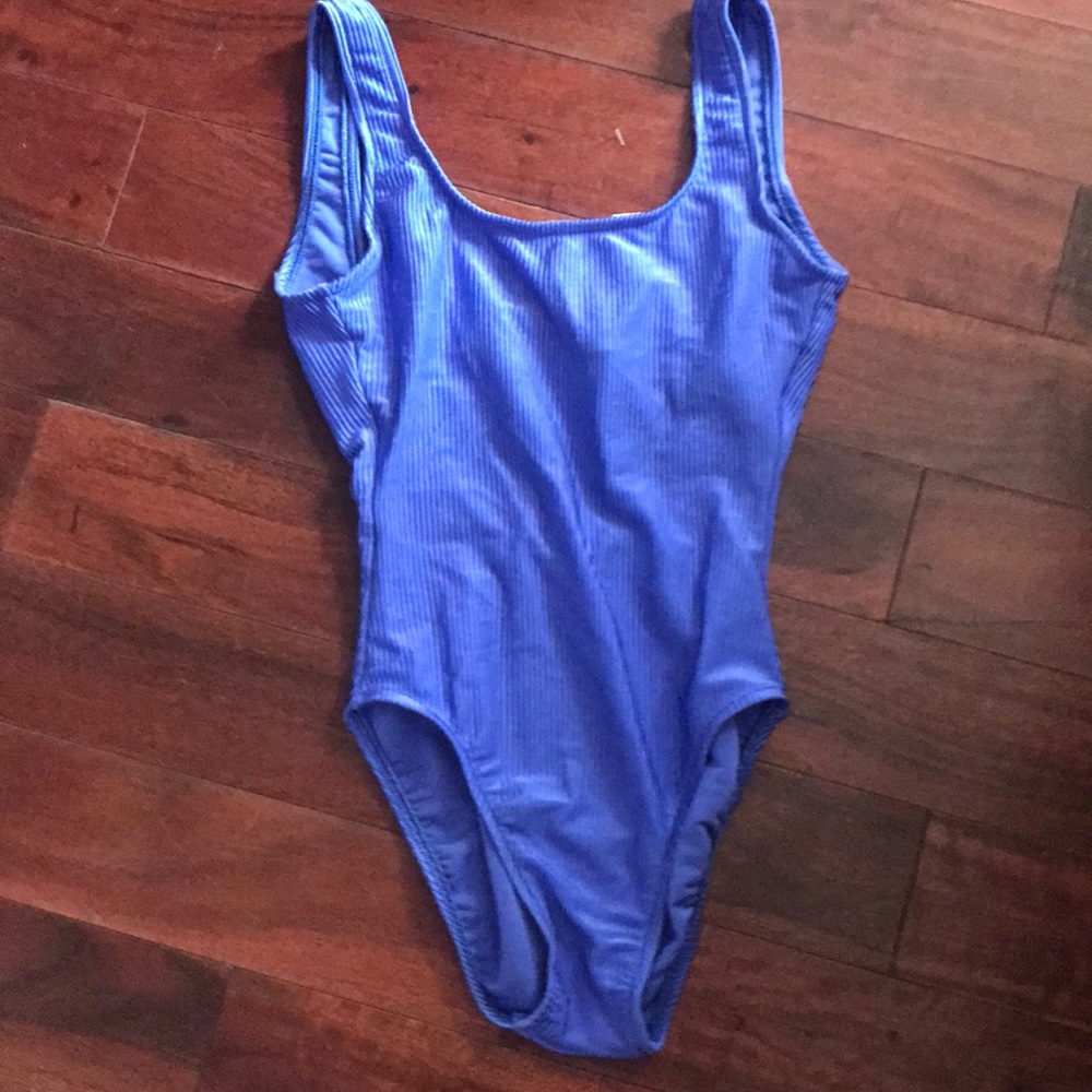 Purple ribbed one-piece swimsuit